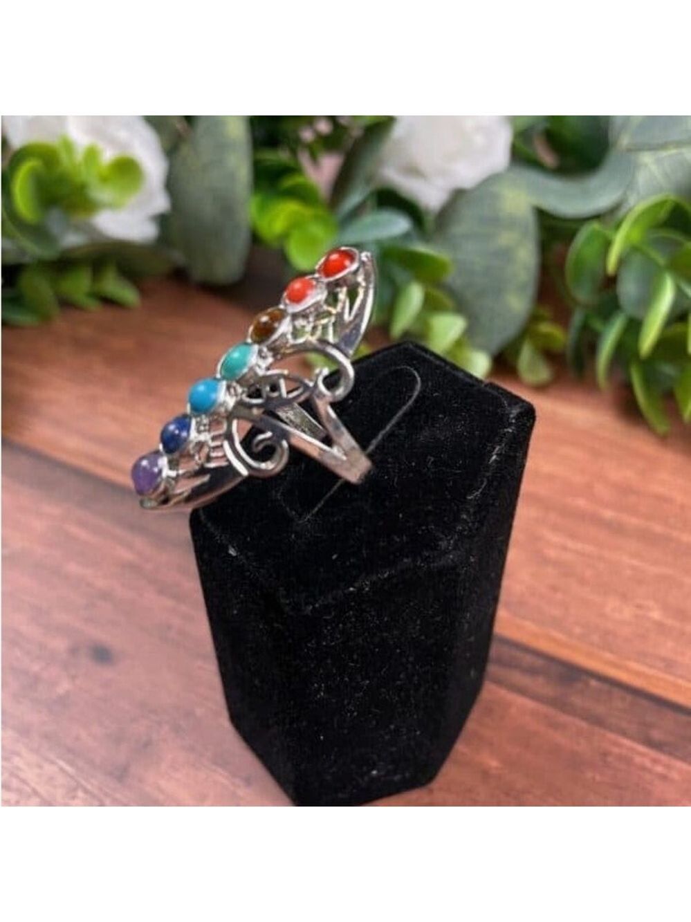 New Silver Chakra Gemstone Ring Adjustable - Picture 6 of 16
